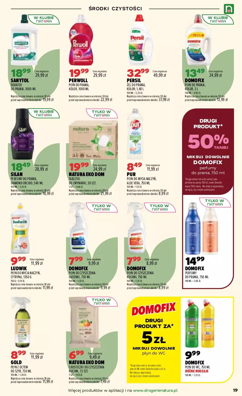 Gazetka promocyjna Drogerie Natura - Gazetka Drogerie Natura - ważna 08.09 do 21.09.2026 - strona 19 - produkty: Aloe vera, Chusteczki, Chusteczki do czyszczenia, Do mycia naczyń, Ludwik, Perfum, Persil, Perwoll, Płyn do mycia, Płyn do mycia naczyń, Płyn do prania, Płyn do wc, Pur, Sanytol, Silan, Tablet, Tabletki do zmywarki, Zmywarki