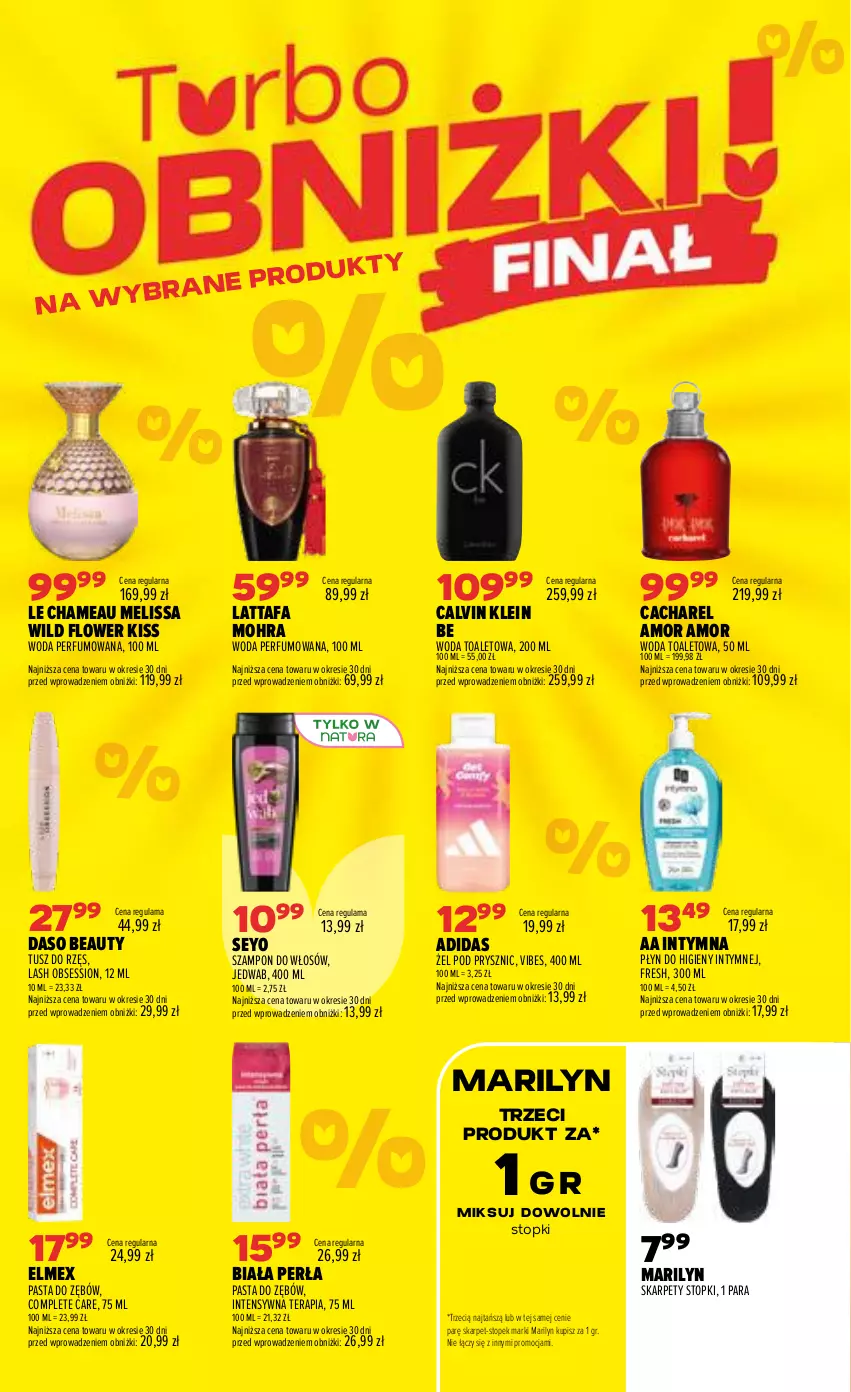 Gazetka promocyjna Drogerie Natura - Gazetka Drogerie Natura - ważna 08.09 do 21.09.2026 - strona 2 - produkty: Adidas, Cacharel, Calvin Klein, Elmex, Fa, Karp, Marilyn, Pasta do zębów, Perfum, Perła, Płyn do higieny intymnej, SESSIO, Szampon, Tera, Top, Tusz, Woda, Woda perfumowana, Woda toaletowa