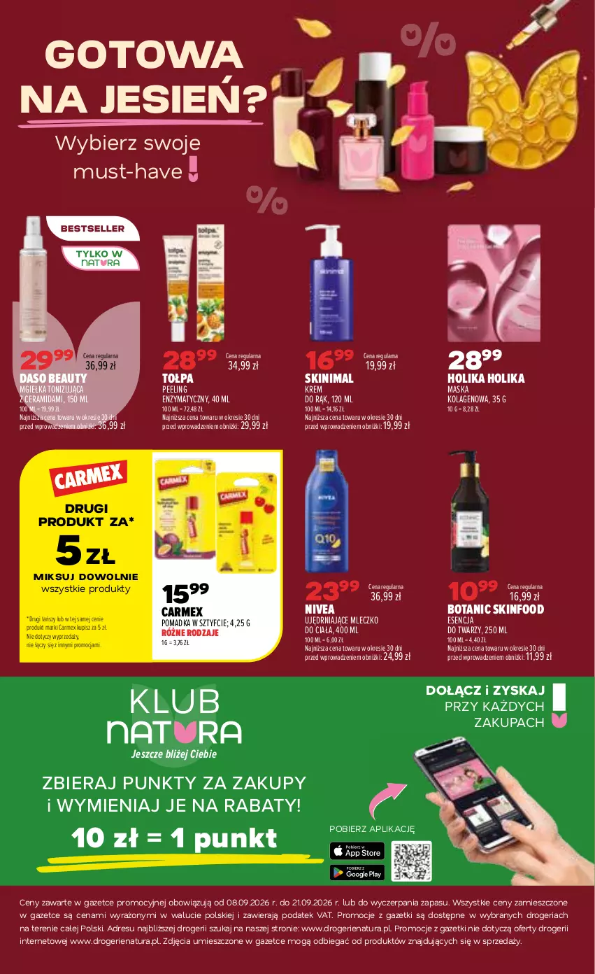 Gazetka promocyjna Drogerie Natura - Gazetka Drogerie Natura - ważna 08.09 do 21.09.2026 - strona 20 - produkty: Dres, Holika Holika, JBL, Kolagen, Krem do rąk, Maska, Mleczko, Mleczko do ciała, Mus, Nivea, Peeling, SKINFOOD, Tołpa