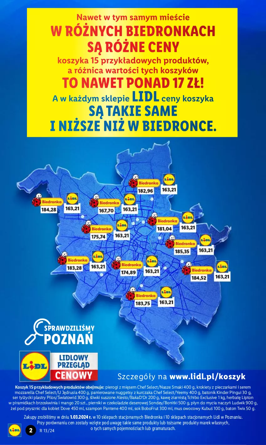 Gazetka promocyjna Lidl - GAZETKA - ważna 28.03 do 30.03.2024 - strona 2 - produkty: Baton, Bobofrut, Bonitki, Deser, Do mycia naczyń, Dove, Dron, Gra, Kinder, Kosz, Krokiety, Kubuś, Kurczak, Lipton, Ludwik, Mango, Mozzarella, Mus, Pantene, Piec, Pieczarka, Piernik, Pierniki w czekoladzie, Pierogi, Pilos, Płyn do mycia, Płyn do mycia naczyń, Por, Rama, Ser, Ser tylżycki, Sok, Szampon, Tchibo, Tonik, Twix