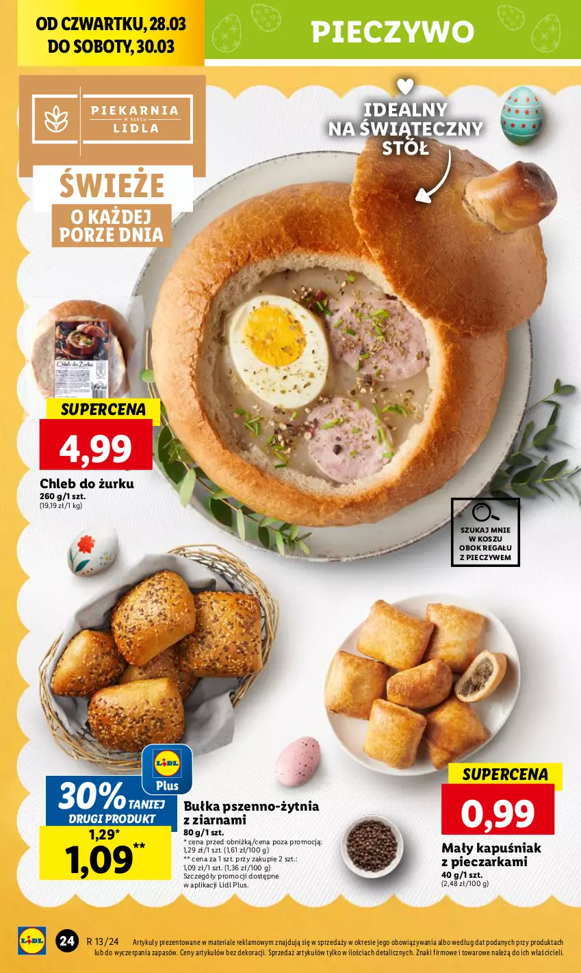 Gazetka promocyjna Lidl - GAZETKA - ważna 28.03 do 30.03.2024 - strona 32 - produkty: Bułka, Chleb, Kosz, Piec, Pieczarka, Pieczywo, Por, Regał, Stół