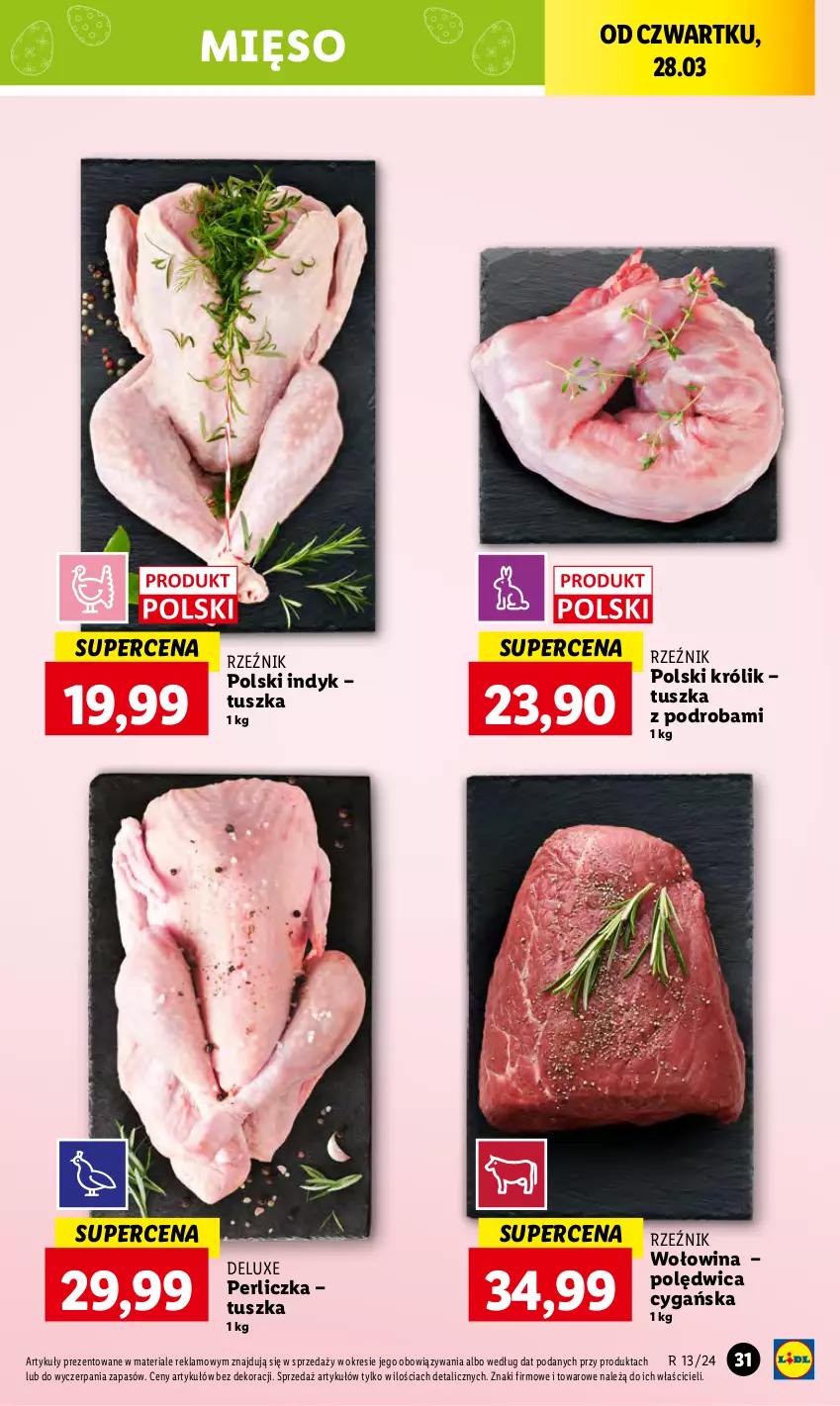 Gazetka promocyjna Lidl - GAZETKA - ważna 28.03 do 30.03.2024 - strona 39 - produkty: Królik, Mięso, Perliczka, Polędwica, Tusz, Wołowina