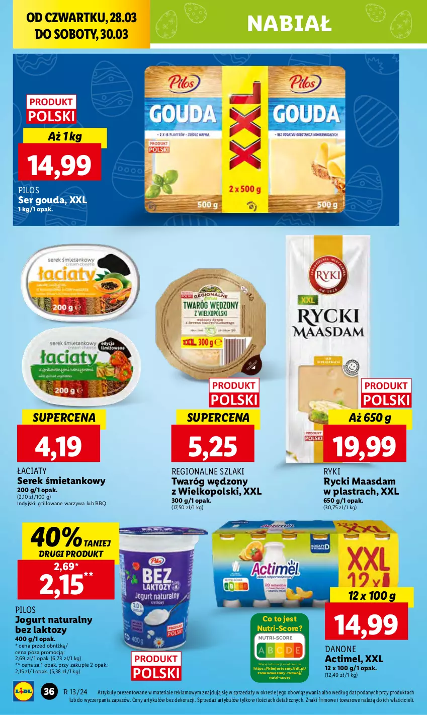 Gazetka promocyjna Lidl - GAZETKA - ważna 28.03 do 30.03.2024 - strona 44 - produkty: Actimel, Danone, Gouda, Grill, Jogurt, Jogurt naturalny, Maasdam, Pilos, Ser, Serek, Twaróg, Warzywa, Wazon