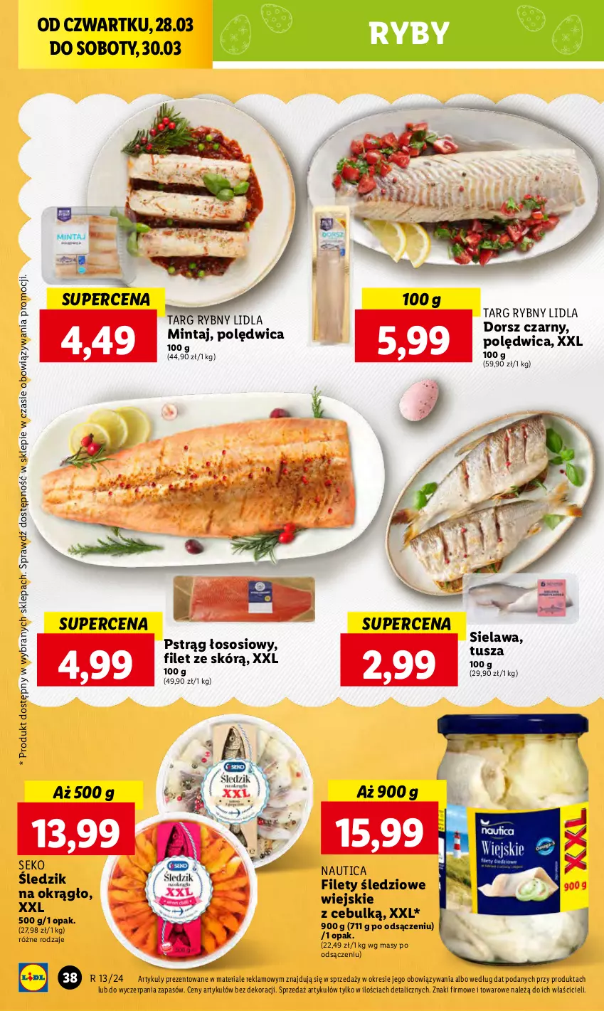 Gazetka promocyjna Lidl - GAZETKA - ważna 28.03 do 30.03.2024 - strona 46 - produkty: Dorsz, Mintaj, Polędwica, Pstrąg, Pstrąg łososiowy, SEKO, Sos, Tusz