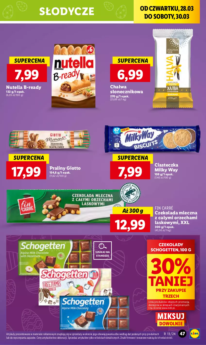 Gazetka promocyjna Lidl - GAZETKA - ważna 28.03 do 30.03.2024 - strona 55 - produkty: Chałwa, Czekolada, Czekolada mleczna, Milky Way, Nutella, Praliny, Schogetten