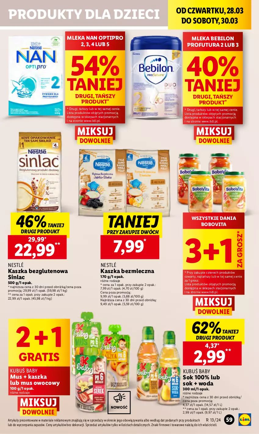 Gazetka promocyjna Lidl - GAZETKA - ważna 28.03 do 30.03.2024 - strona 71 - produkty: BEBILON, BoboVita, Dzieci, Gra, Kubuś, Mus, NAN Optipro, Nestlé, Sinlac, Sok, Woda