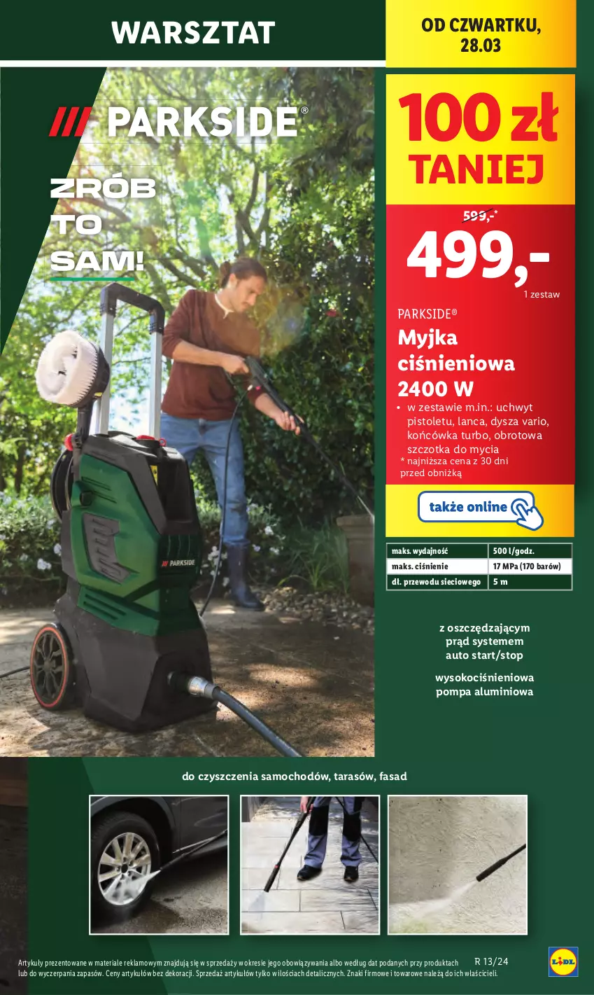 Gazetka promocyjna Lidl - GAZETKA - ważna 28.03 do 30.03.2024 - strona 79 - produkty: Fa, Koc, Myjka ciśnieniowa, Parkside, Pistolet, Sok, Szczotka, Top