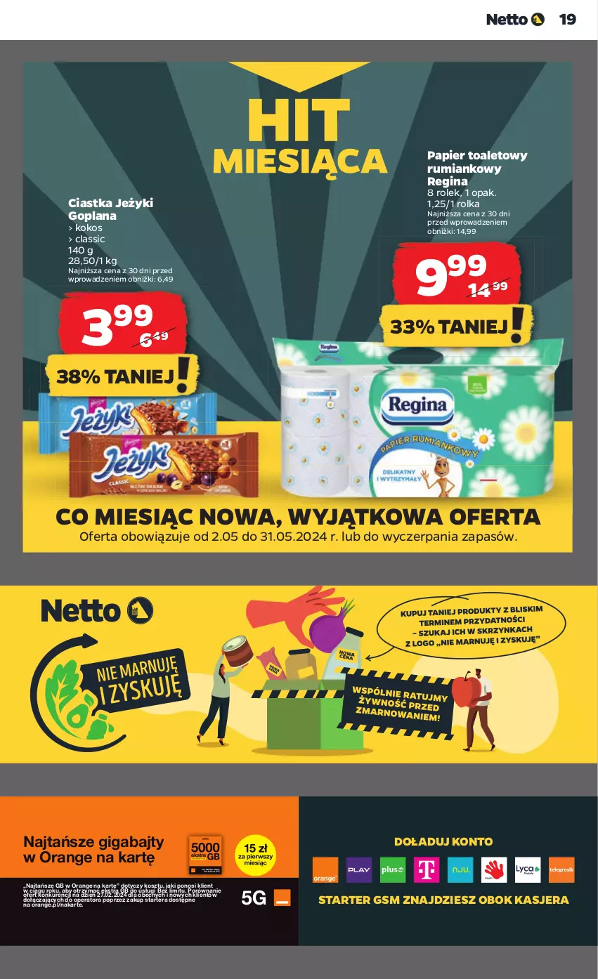 Gazetka promocyjna Netto - Artykuły spożywcze - ważna 09.05 do 15.05.2024 - strona 19 - produkty: Ciastka, Gin, Goplana, Jeżyki, Kokos, Kosz, LANA, Papier, Papier toaletowy, Por, Rum, Tera