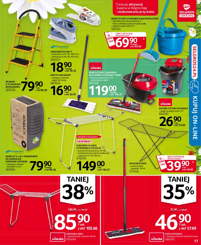 Gazetka promocyjna Selgros - Oferta przemysłowa - ważna 06.04 do 14.04.2021 - strona 17 - produkty: Buty, Drabina, LG, Mop, Organizer, Pojemnik, Rama, Suszarka, Top, Wiadro