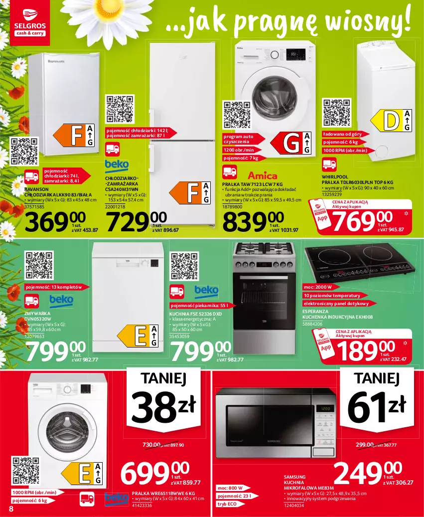 Gazetka promocyjna Selgros - Oferta przemysłowa - ważna 06.04 do 14.04.2021 - strona 8 - produkty: Chłodziarka, Fa, Gra, Kuchnia, Piekarnik, Pralka, Samsung, Top, Ubrania, Warka, Whirlpool, Zamrażarka, Zmywarka