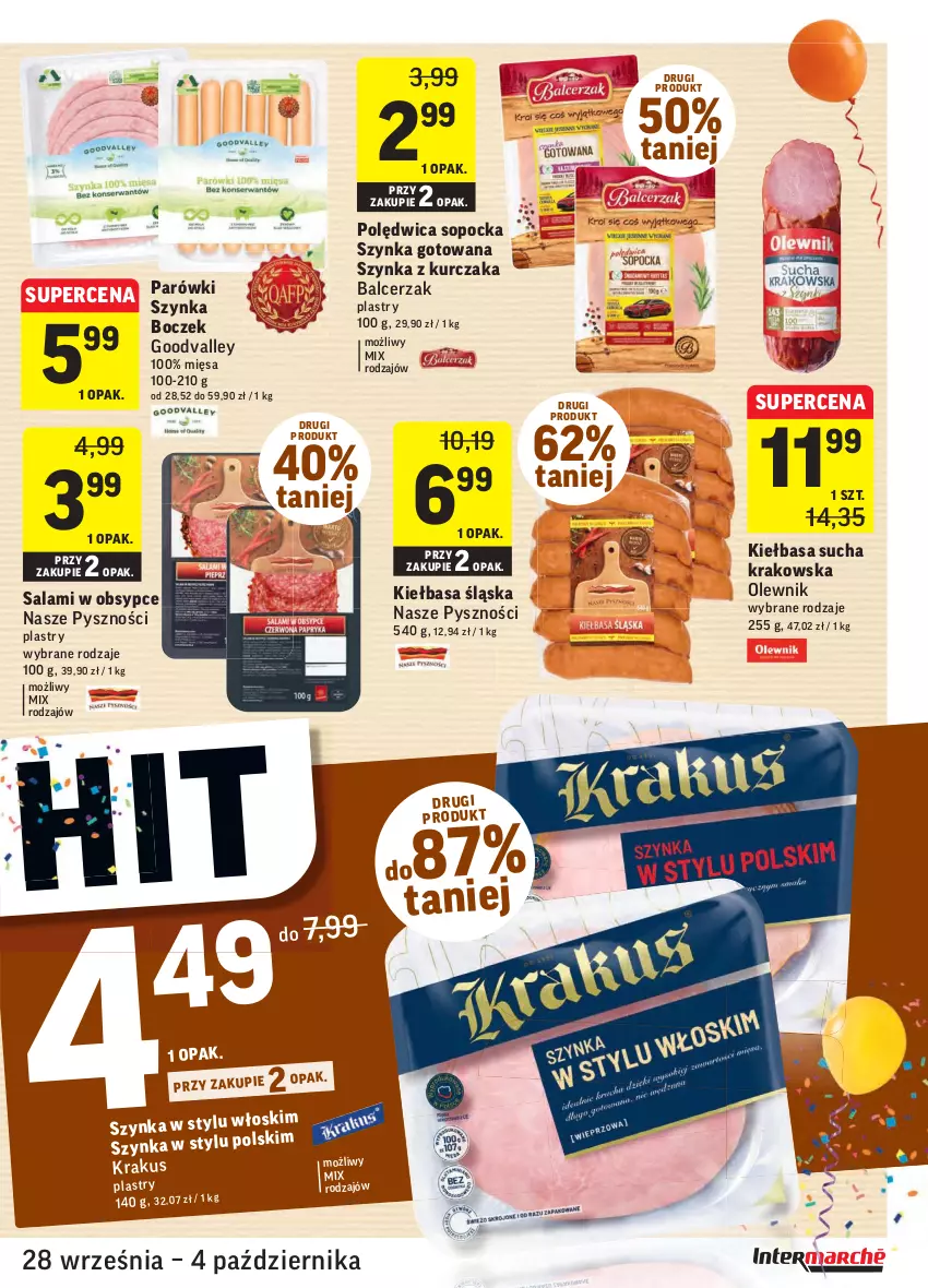 Gazetka promocyjna Intermarche - Gazetka promocyjna - ważna 28.09 do 04.10.2021 - strona 17 - produkty: Boczek, Kiełbasa, Kiełbasa śląska, Kurczak, Olewnik, Parówki, Polędwica, Salami, Szynka