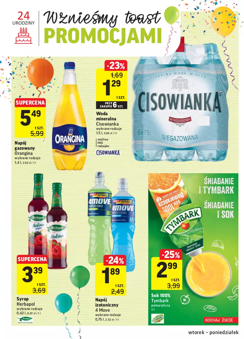 Gazetka promocyjna Intermarche - Gazetka promocyjna - ważna 28.09 do 04.10.2021 - strona 34 - produkty: Cisowianka, Gin, Herbapol, Napój, Napój gazowany, Napój izotoniczny, Sok, Syrop, Tymbark, Woda, Woda mineralna