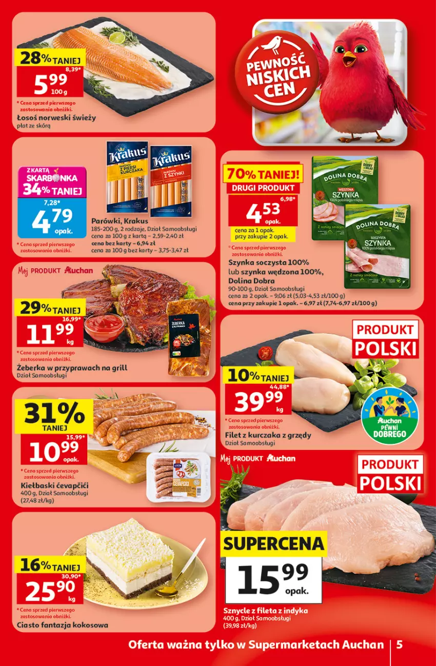 Gazetka promocyjna Auchan - Gazetka 30 Lat Supermarket Auchan - ważna 30.07 do 05.08.2026 - strona 5 - produkty: Fa, Fanta, Grill, Kokos, Krakus, Kurczak, Parówki, Szynka