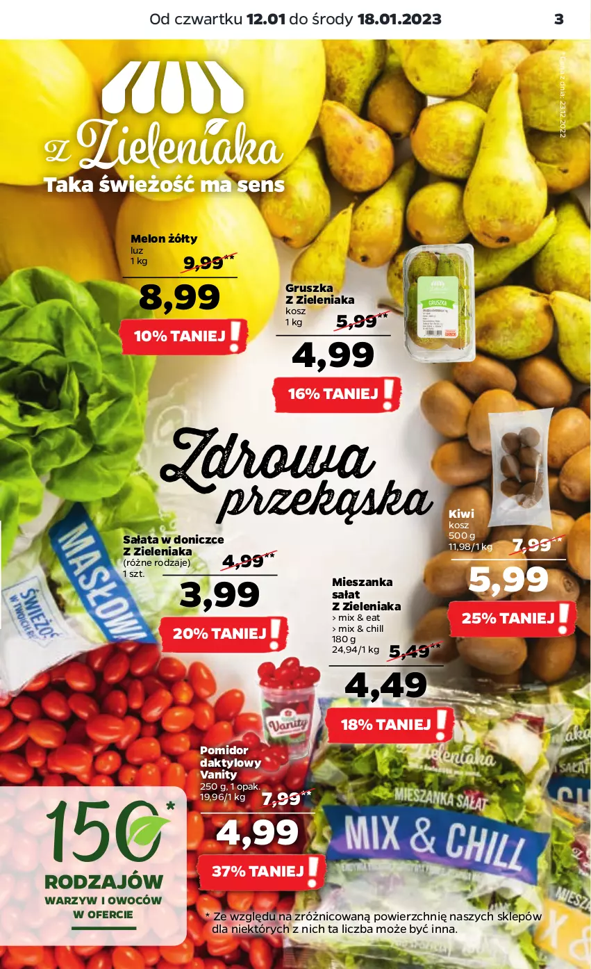 Gazetka promocyjna Netto - Artykuły spożywcze - ważna 12.01 do 18.01.2023 - strona 3 - produkty: Kiwi, Kosz, Melon, Mieszanka sałat, Sałat