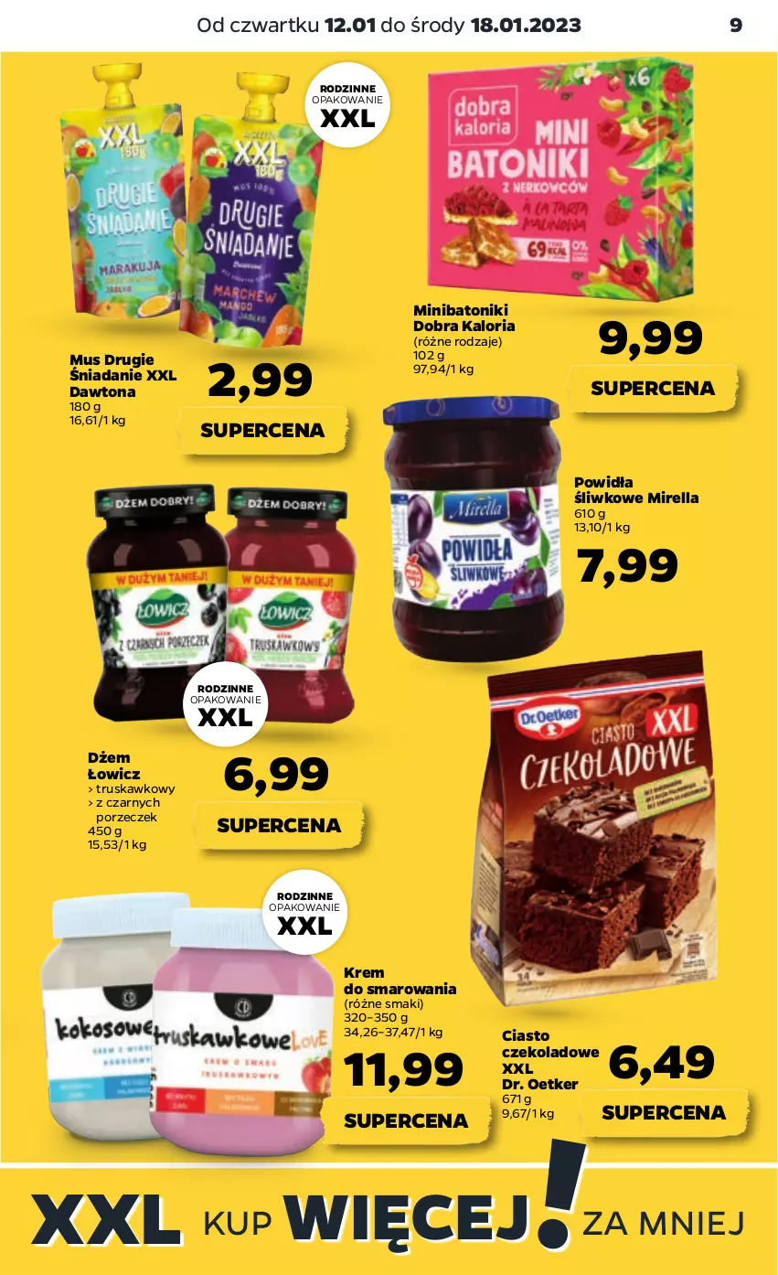 Gazetka promocyjna Netto - Artykuły spożywcze - ważna 12.01 do 18.01.2023 - strona 9 - produkty: Baton, Ciasto czekoladowe, Dawtona, Dr. Oetker, Dżem, Mus, Por, Tonik