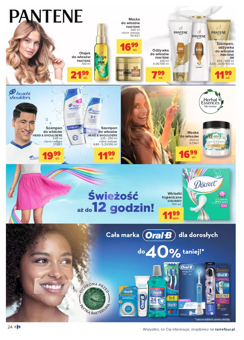 Gazetka promocyjna Carrefour - Gazetka Carrefour - ważna 03.05 do 15.05.2021 - strona 24 - produkty: Discreet, Maska, Maska do włosów, Odżywka, Olej, Pantene, Szampon, Wkładki