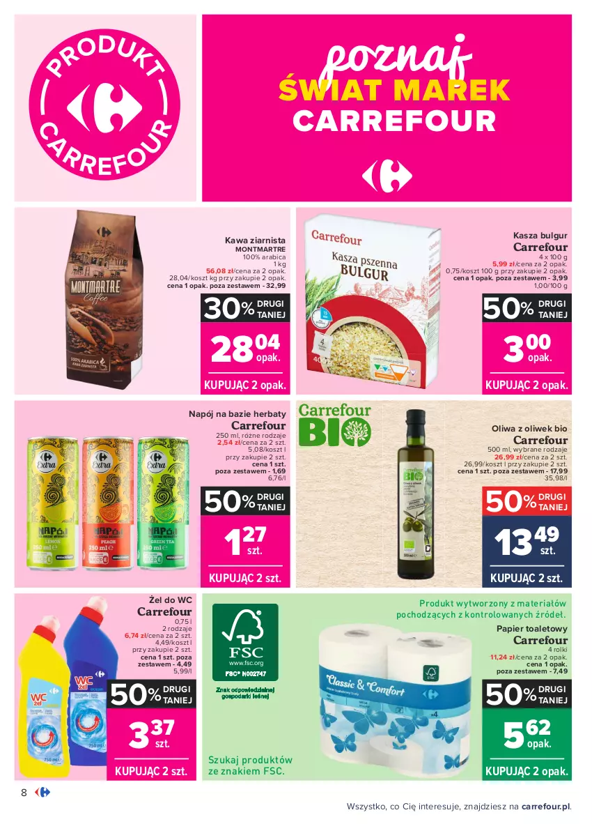 Gazetka promocyjna Carrefour - Gazetka Carrefour - ważna 03.05 do 15.05.2021 - strona 8 - produkty: BIC, Bulgur, Kasza, Kawa, Kawa ziarnista, Kosz, LG, Montmartre, Napój, Oliwa z oliwek, Papier, Papier toaletowy, Rolki