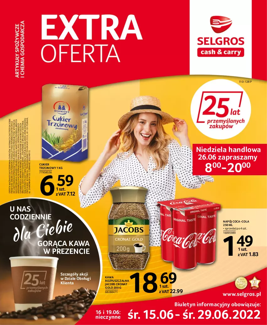 Gazetka promocyjna Selgros - Extra Oferta - ważna 15.06 do 29.06.2022 - strona 1 - produkty: Coca-Cola, Cukier, Cukier trzcinowy, Fa, Jacobs, Kawa, Kawa rozpuszczalna, LG, Napój, Tran