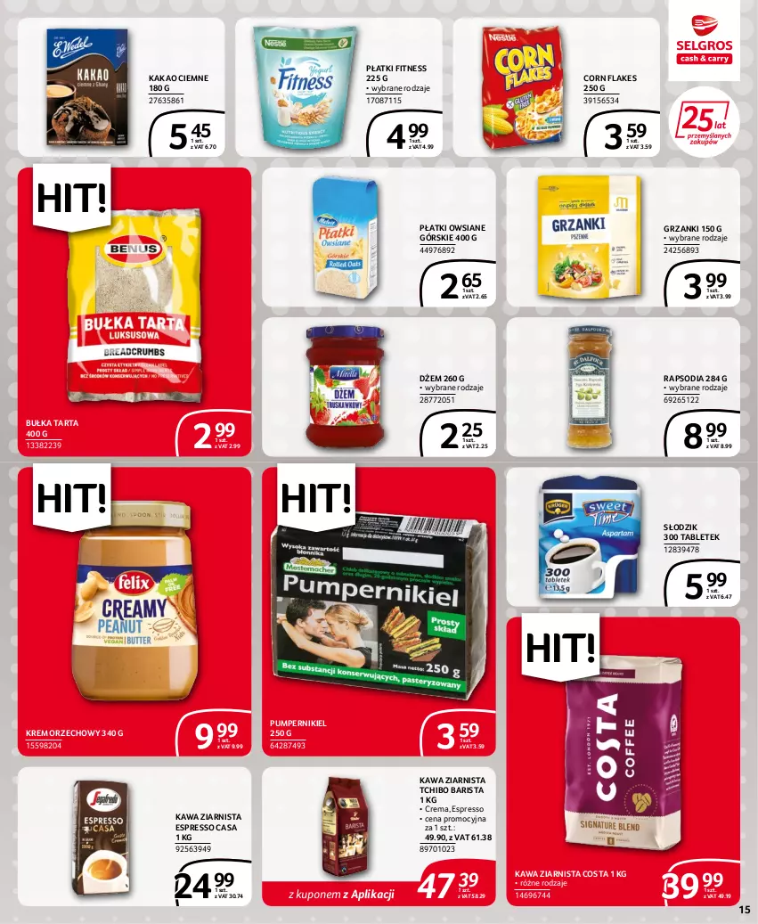 Gazetka promocyjna Selgros - Extra Oferta - ważna 15.06 do 29.06.2022 - strona 15 - produkty: Bułka, Bułka tarta, Corn flakes, Dżem, Kakao, Kawa, Kawa ziarnista, Krem orzechowy, Płatki owsiane, Tablet, Tarta, Tchibo, Tchibo Barista