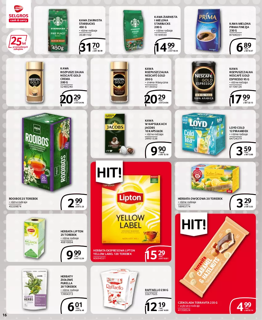 Gazetka promocyjna Selgros - Extra Oferta - ważna 15.06 do 29.06.2022 - strona 16 - produkty: Czekolada, Fa, Herbata, Herbata owocowa, Jacobs, Kawa, Kawa mielona, Kawa rozpuszczalna, Kawa ziarnista, Lipton, Loyd, Nescafé, Prima, Pur, Raffaello