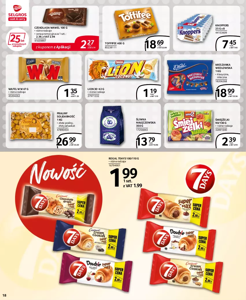 Gazetka promocyjna Selgros - Extra Oferta - ważna 15.06 do 29.06.2022 - strona 18 - produkty: Czekolada, Knoppers, Lion, Mieszanka wedlowska, Praliny, Rogal, Toffifee, Wawel