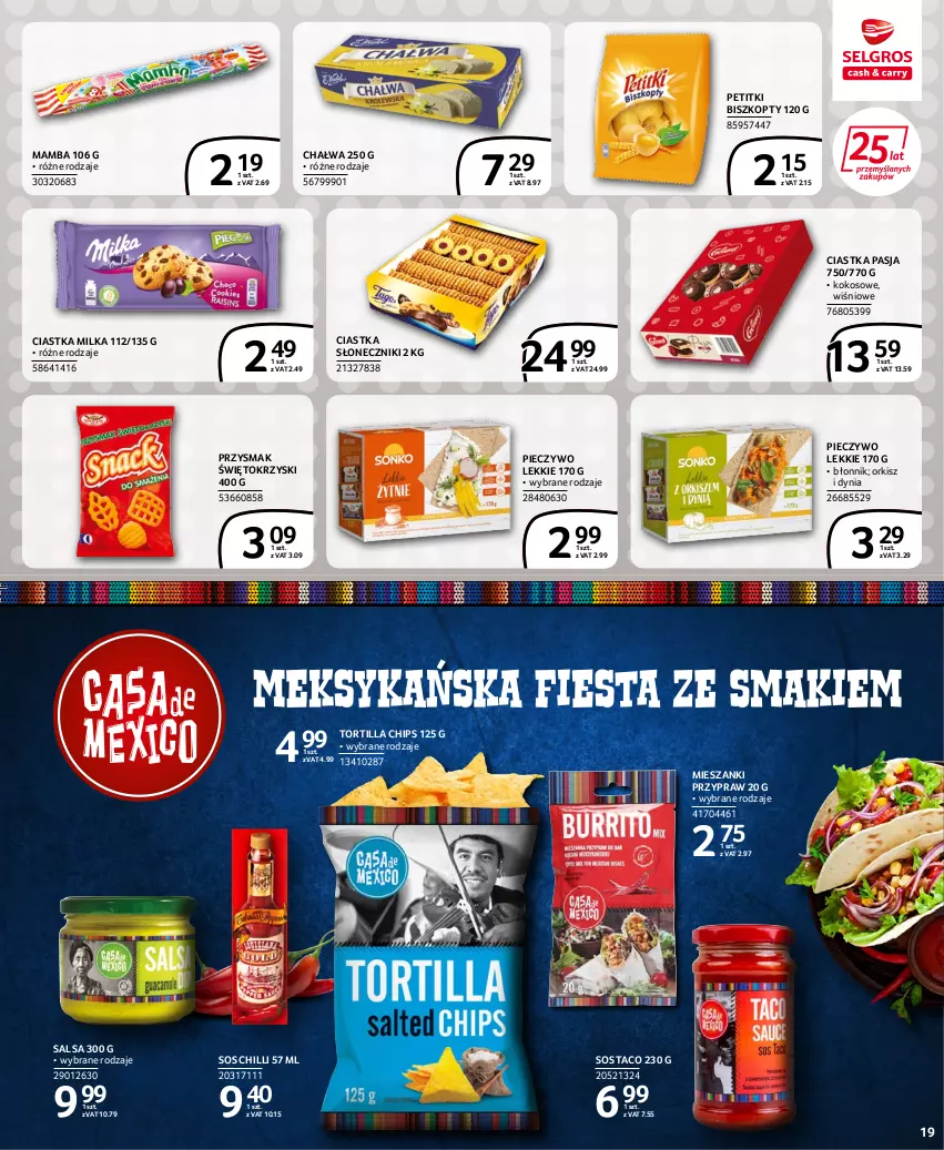 Gazetka promocyjna Selgros - Extra Oferta - ważna 15.06 do 29.06.2022 - strona 19 - produkty: Biszkopty, Chałwa, Ciastka, Kokos, Mamba, Milka, Piec, Pieczywo, Salsa, Sos, Sos chilli, Tortilla, Tortilla Chips