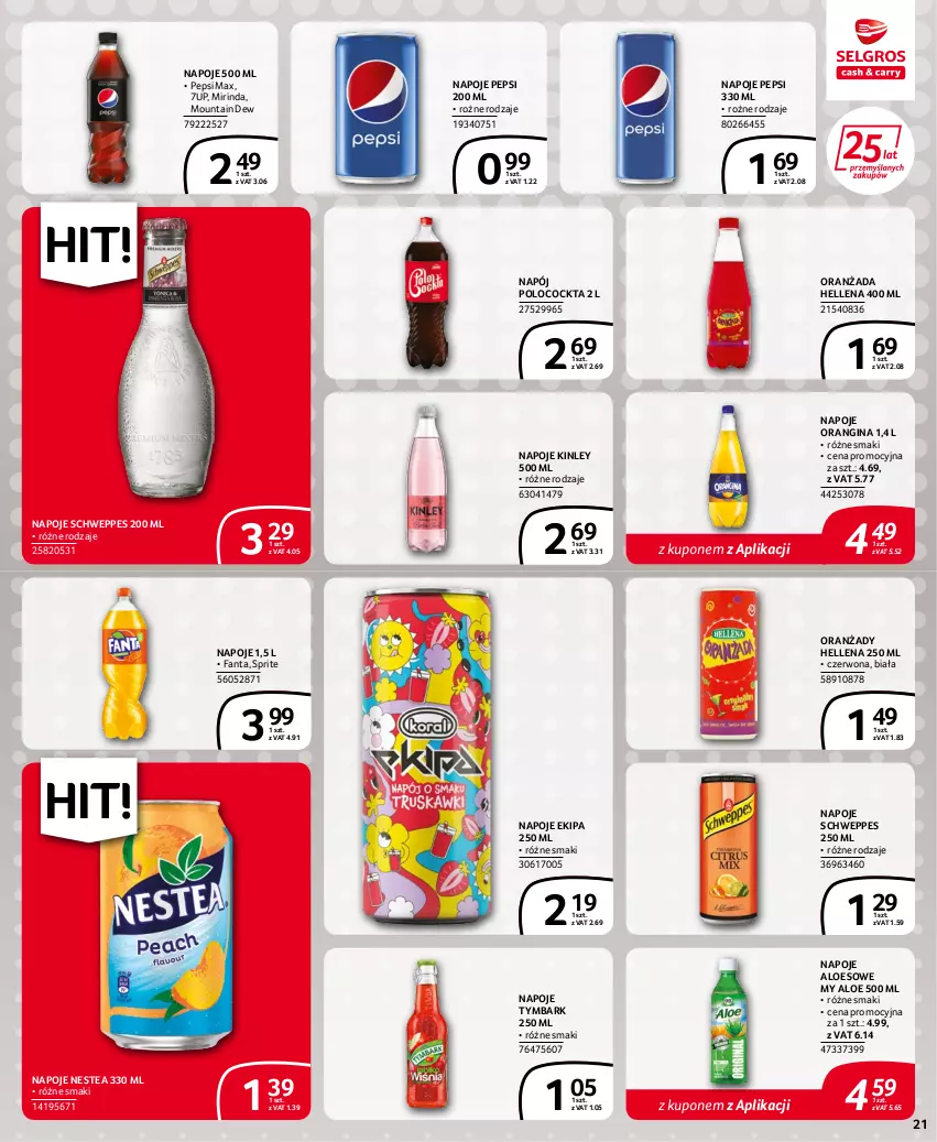 Gazetka promocyjna Selgros - Extra Oferta - ważna 15.06 do 29.06.2022 - strona 21 - produkty: 7up, Fa, Fanta, Gin, Hellena, Mirinda, Napój, Napoje, Nestea, Oranżada, Pepsi, Pepsi max, Schweppes, Sprite, Tymbark