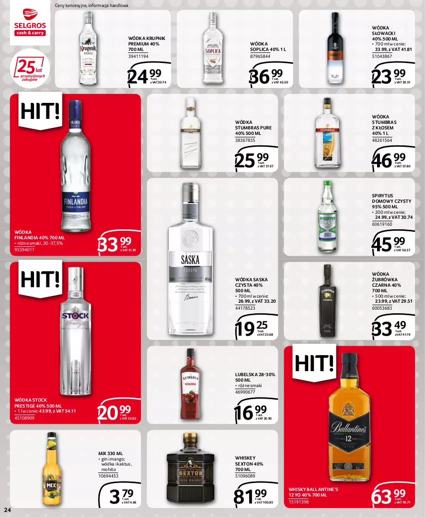 Gazetka promocyjna Selgros - Extra Oferta - ważna 15.06 do 29.06.2022 - strona 24 - produkty: Finlandia, Gin, Kaktus, Krupnik, Mango, Pur, Saska, Soplica, Stock, Whiskey, Whisky, Wódka