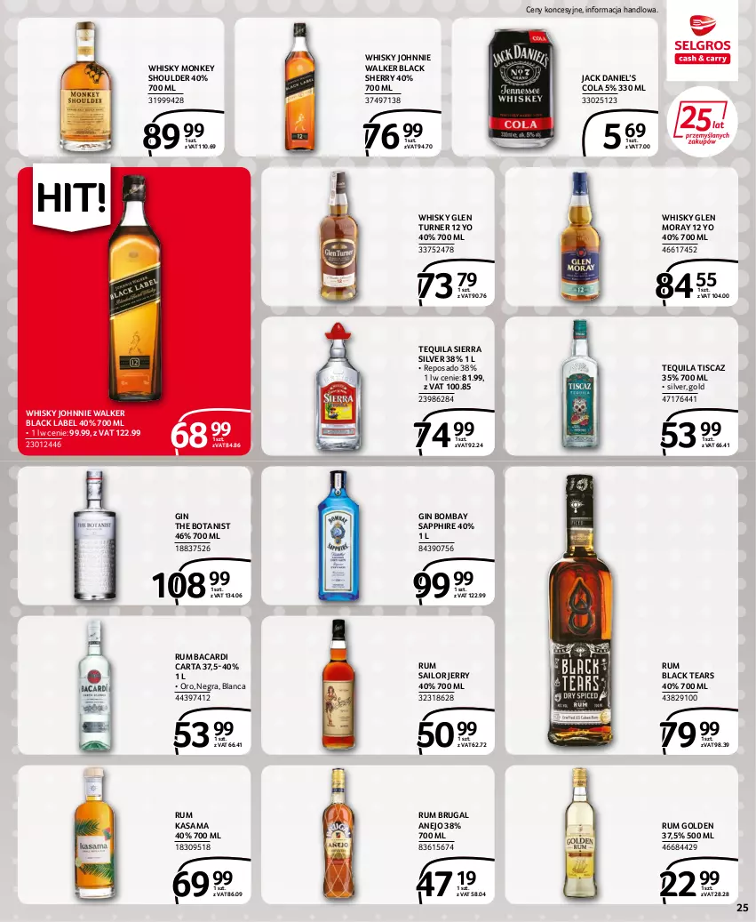 Gazetka promocyjna Selgros - Extra Oferta - ważna 15.06 do 29.06.2022 - strona 25 - produkty: Bacardi, Gin, Gra, Johnnie Walker, Lack, Rum, Tequila, Whisky