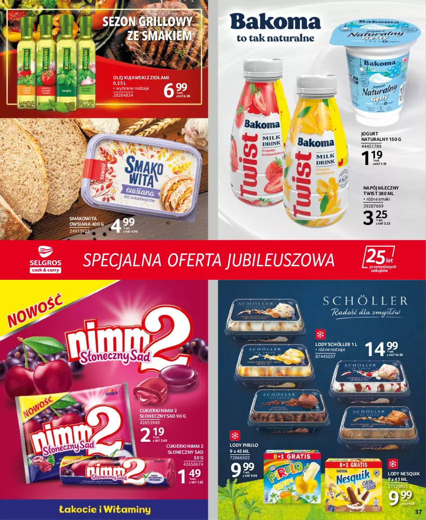 Gazetka promocyjna Selgros - Extra Oferta - ważna 15.06 do 29.06.2022 - strona 37 - produkty: Cukier, Cukierki, Jogurt, Jogurt naturalny, Kujawski, Lody, Napój, Napój mleczny, Nesquik, Olej, Smakowita