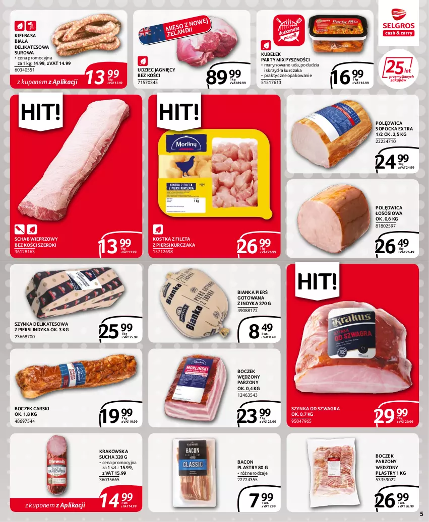 Gazetka promocyjna Selgros - Extra Oferta - ważna 15.06 do 29.06.2022 - strona 5 - produkty: Bianka, Boczek, Cars, Gra, Kiełbasa, Kiełbasa biała, Kurczak, Mięso, Polędwica, Schab wieprzowy, Sos, Szynka, Szynka delikatesowa