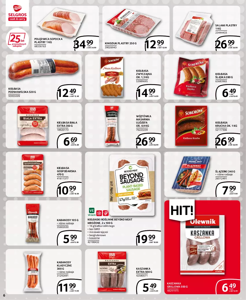 Gazetka promocyjna Selgros - Extra Oferta - ważna 15.06 do 29.06.2022 - strona 6 - produkty: Fa, Grill, Kabanos, Kasza, Kaszanka, Kiełbasa, Kiełbasa biała, Kiełbasa krucha, Kiełbasa podwawelska, Kiełbasa śląska, Kindziuk, Kosz, Polędwica, Salami, Wawel