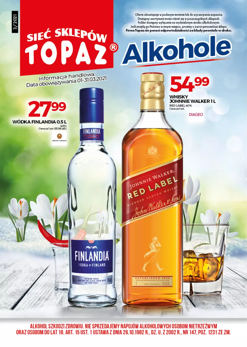 Gazetka promocyjna Topaz - Gazetka - ważna 01.03 do 31.03.2021 - strona 1 - produkty: Finlandia, Top, Wódka