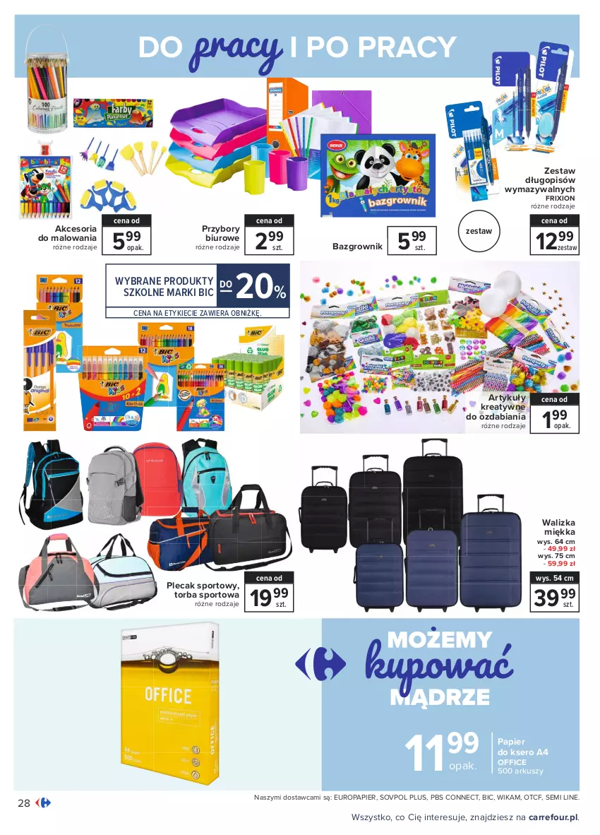 Gazetka promocyjna Carrefour - Gazetka Carrefour - ważna 01.02 do 13.02.2021 - strona 28 - produkty: BIC, Biuro, Długopis, Papier, Papier do ksero, Plecak, Por, Ser, Sport, Torba, Walizka