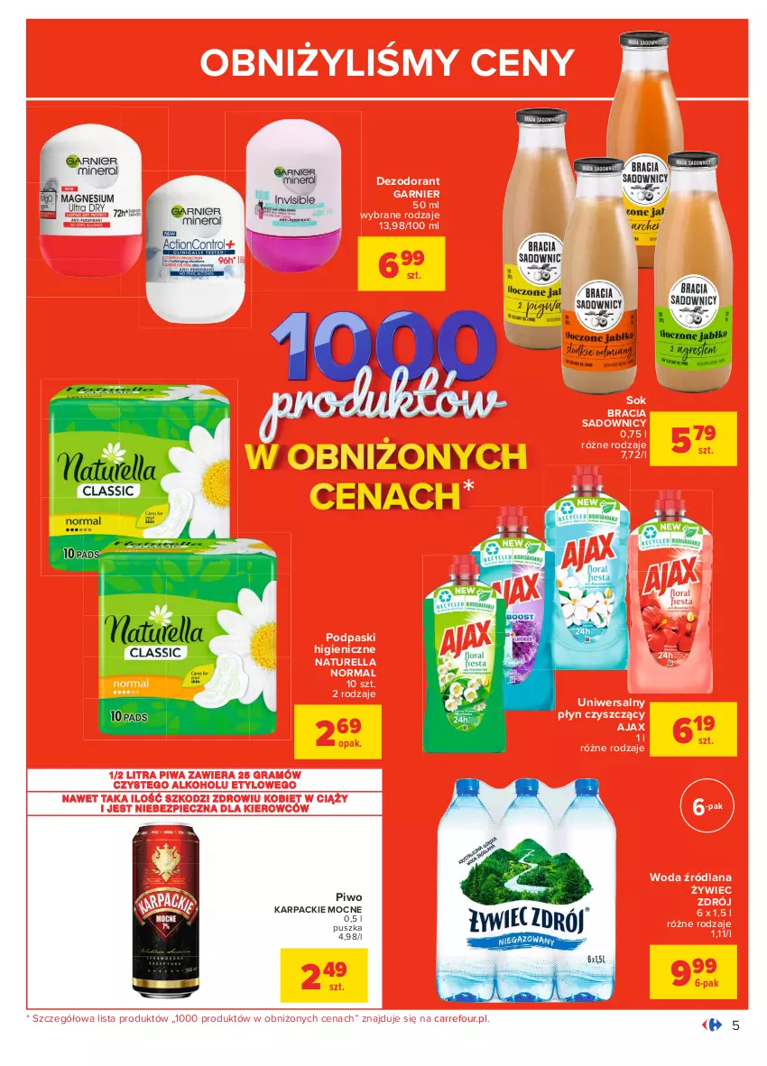 Gazetka promocyjna Carrefour - Gazetka Carrefour - ważna 01.02 do 13.02.2021 - strona 5 - produkty: Ajax, Dezodorant, Garnier, Gra, Karp, LANA, Naturell, Naturella, Piec, Piwa, Piwo, Podpaski, Sok, Uniwersalny płyn czyszczący, Woda