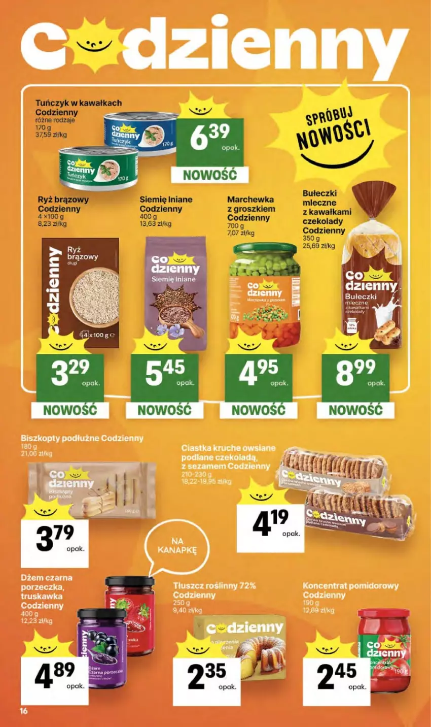 Gazetka promocyjna Delikatesy Centrum - Franczyza DC36 Czwartek - ważna 03.09 do 09.09.2026 - strona 16 - produkty: Biszkopty, Bułeczki, Dżem, Kawa, Koncentrat pomidorowy, Marchewka, Por, Sezam, Siemię Iniane, Tłuszcz roślinny, Tuńczyk