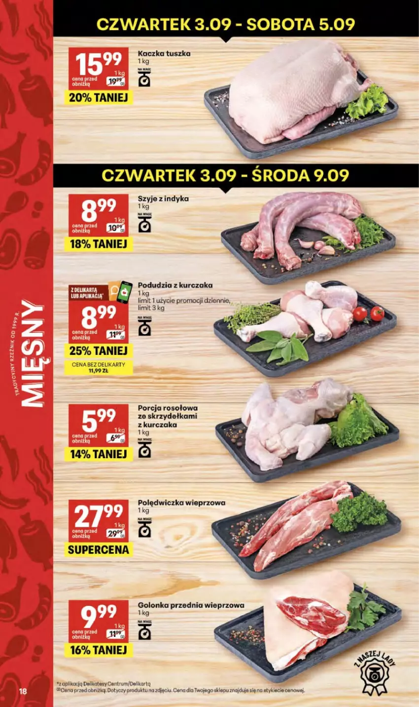 Gazetka promocyjna Delikatesy Centrum - Franczyza DC36 Czwartek - ważna 03.09 do 09.09.2026 - strona 18 - produkty: Kaczka, Kurczak, Polędwiczka wieprzowa, Por, Rum, Tusz, Wagi
