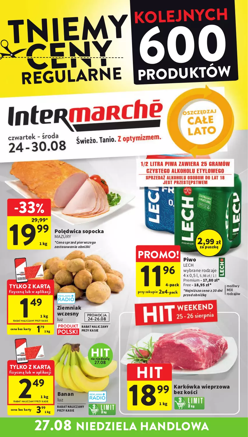 Gazetka promocyjna Intermarche - Gazetka Intermarche - ważna 24.08 do 30.08.2023 - strona 1 - produkty: Karkówka wieprzowa, Olej, Piwo, Polędwica