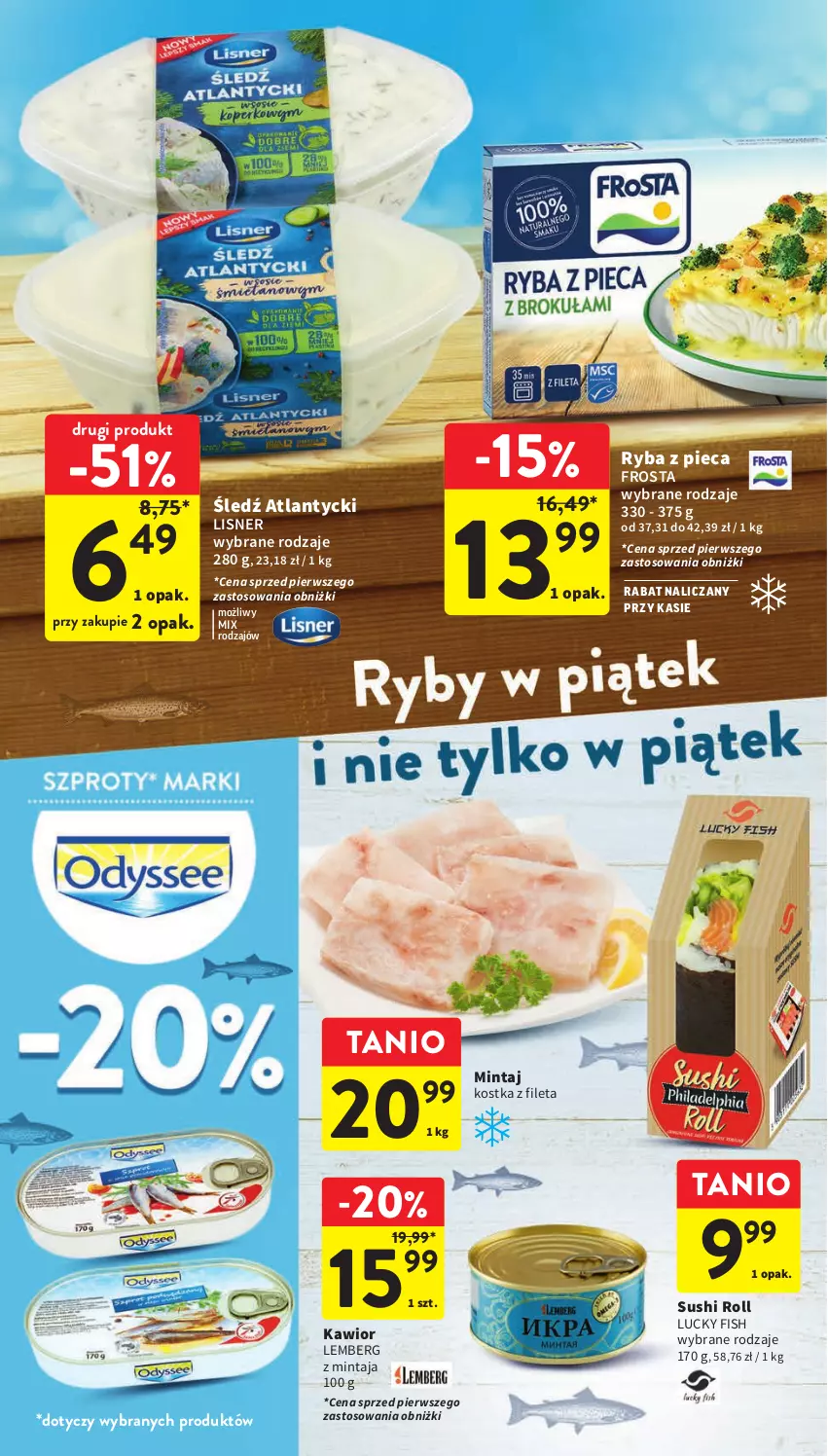 Gazetka promocyjna Intermarche - Gazetka Intermarche - ważna 24.08 do 30.08.2023 - strona 19 - produkty: Frosta, Kawior, Lisner, Mintaj, Piec, Ryba, Sushi