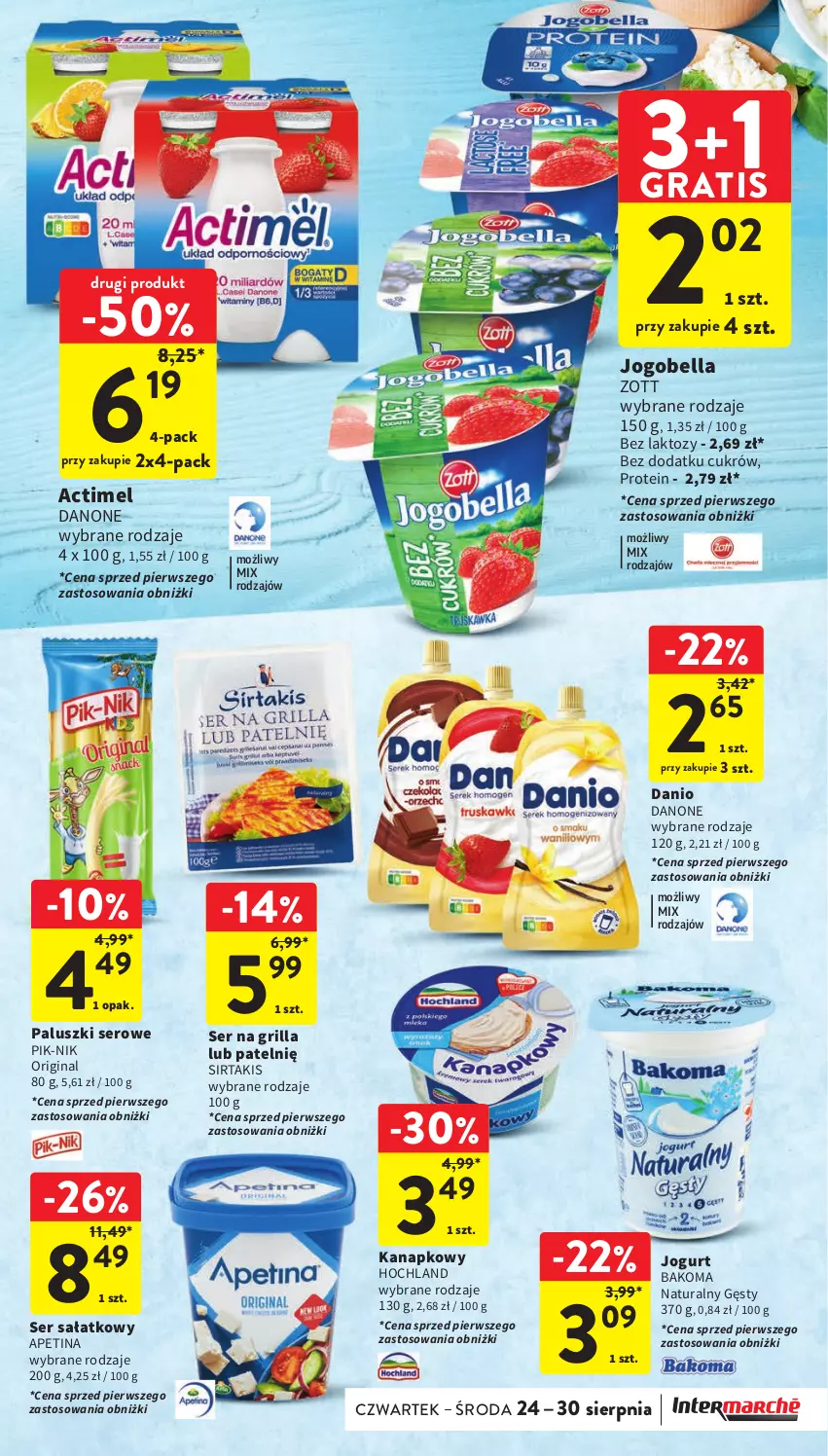 Gazetka promocyjna Intermarche - Gazetka Intermarche - ważna 24.08 do 30.08.2023 - strona 22 - produkty: Actimel, Bakoma, Bell, Bella, Danio, Danone, Gin, Gra, Grill, Hochland, Jogobella, Jogurt, Sałat, Ser, Zott