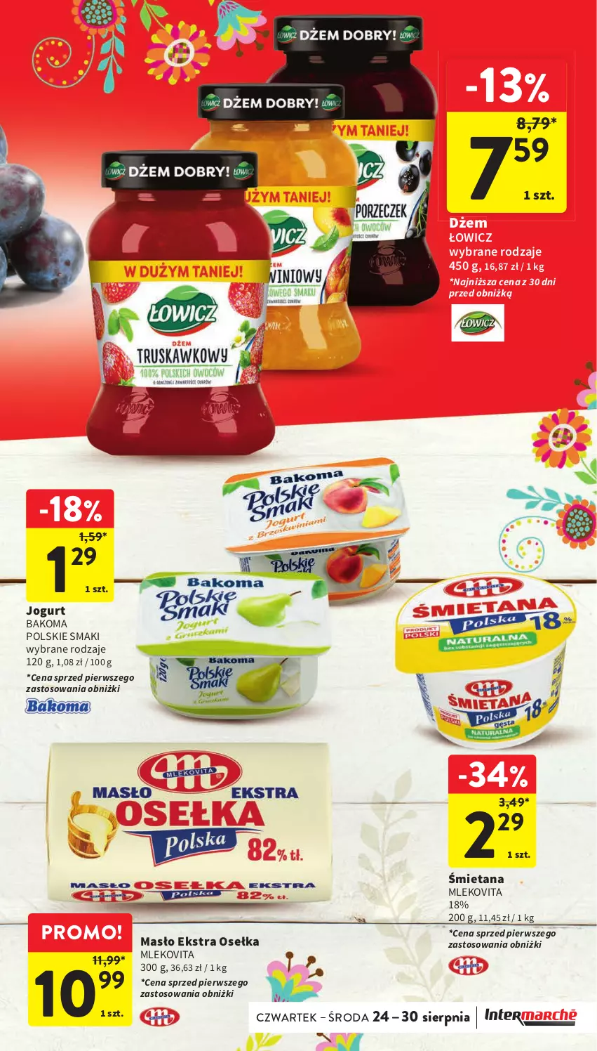 Gazetka promocyjna Intermarche - Gazetka Intermarche - ważna 24.08 do 30.08.2023 - strona 28 - produkty: Bakoma, Dżem, Jogurt, Masło, Mleko, Mlekovita