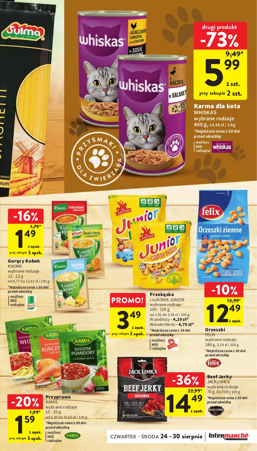 Gazetka promocyjna Intermarche - Gazetka Intermarche - ważna 24.08 do 30.08.2023 - strona 30 - produkty: Felix, Jerky, Kamis, Knorr, Kubek, Lajkonik, Orzeszki, Whiskas