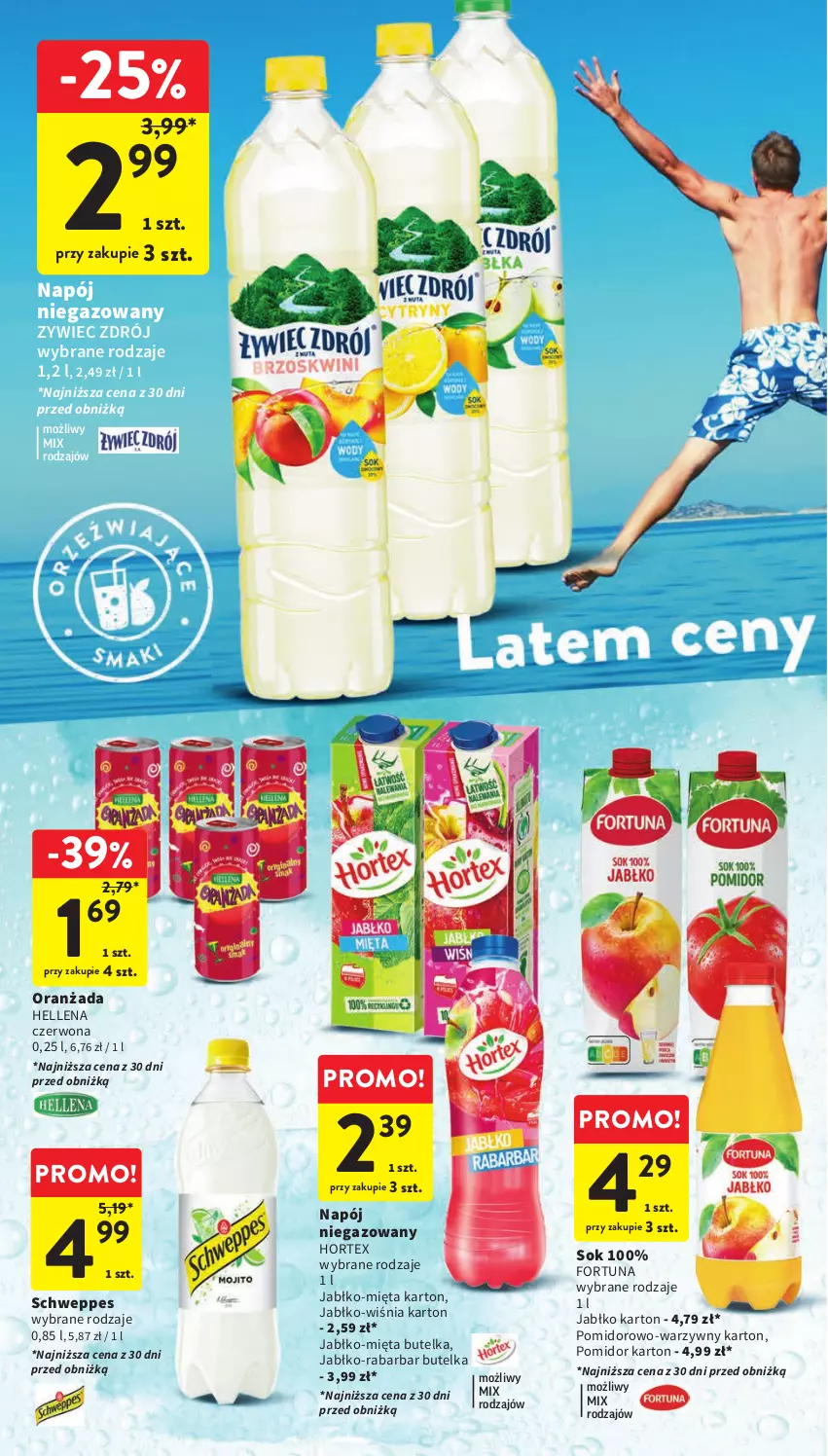 Gazetka promocyjna Intermarche - Gazetka Intermarche - ważna 24.08 do 30.08.2023 - strona 31 - produkty: Fortuna, Hellena, Hortex, Mięta, Napój, Napój niegazowany, Oranżada, Schweppes, Sok