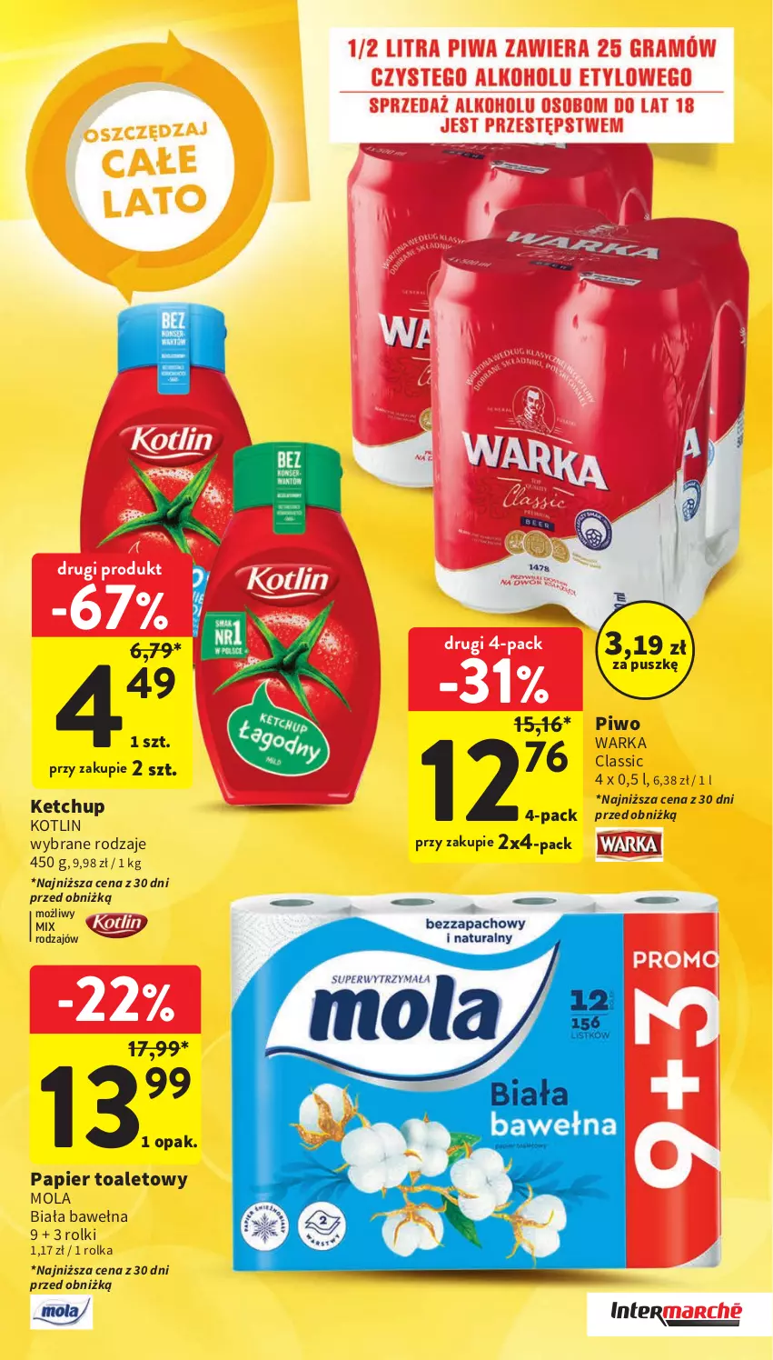 Gazetka promocyjna Intermarche - Gazetka Intermarche - ważna 24.08 do 30.08.2023 - strona 6 - produkty: Ketchup, Kotlin, Mola, Papier, Papier toaletowy, Piwo, Rolki, Warka, Wełna