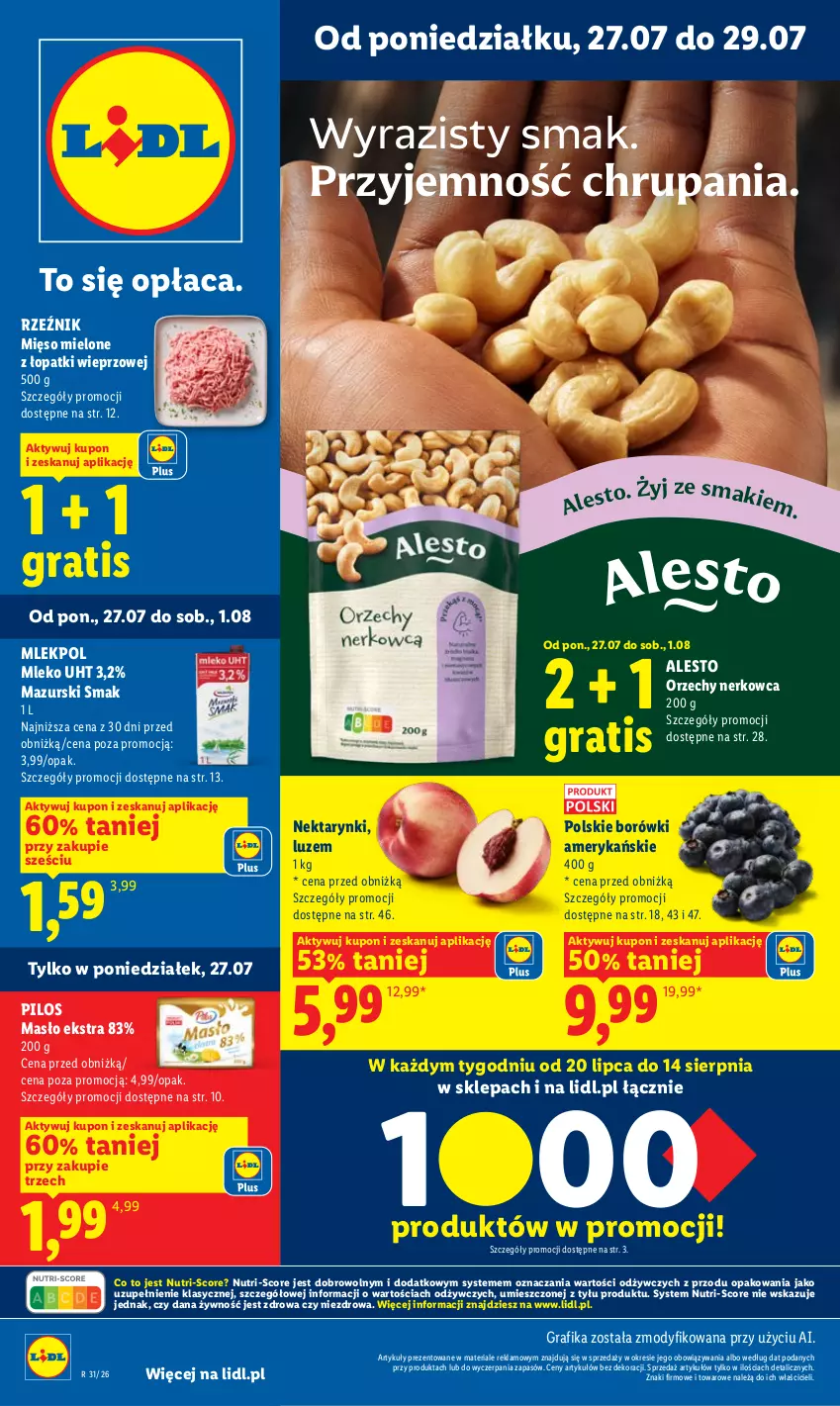 Gazetka promocyjna Lidl - Gazetka ważna od 27.07 do 29.07 - ważna 27.07 do 29.07.2026 - strona 1 - produkty: Gra, Grafika, Masło, Mięso, Mięso mielone, Mięso mielone z łopatki wieprzowej, Mleko, Nektar, Pilos