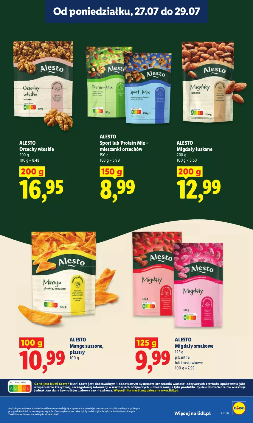 Gazetka promocyjna Lidl - Gazetka ważna od 27.07 do 29.07 - ważna 27.07 do 29.07.2026 - strona 29 - produkty: Mango, Mango suszone, Migdały, Migdały łuskane, Orzechy włoskie, Por, Sport