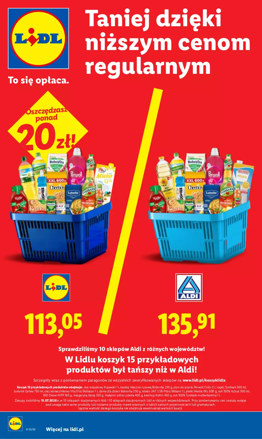 Gazetka promocyjna Lidl - Gazetka ważna od 27.07 do 29.07 - ważna 27.07 do 29.07.2026 - strona 4 - produkty: Bell, Bella, BoboVita, Danie dla dzieci, Deser, Dzieci, Gra, HiPP, Ketchup, Kosz, Kotlin, Kubuś, Kujawski, Lubella, Makaron, Mleko, Napój, Olej, Olej rzepakowy, Olej słonecznikowy, Oshee, Perwoll, Pilos, Płyn do prania, Por, Rama, Ryż, Ser, Sok, Tonik, Tymbark