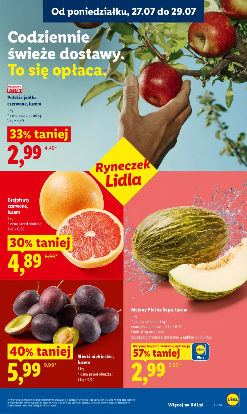Gazetka promocyjna Lidl - Gazetka ważna od 27.07 do 29.07 - ważna 27.07 do 29.07.2026 - strona 45 - produkty: Grejpfrut, Jabłka, Melon
