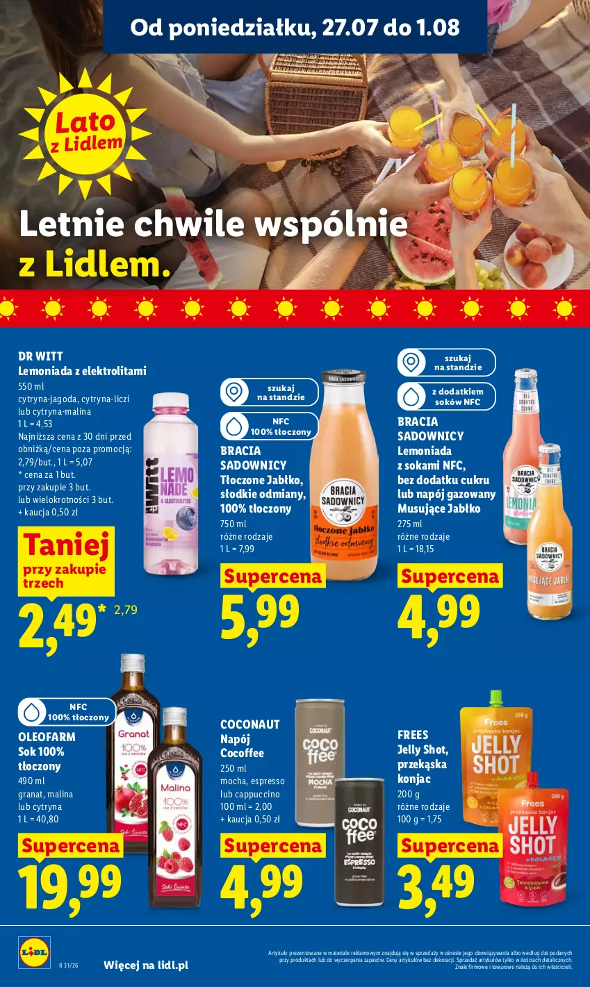 Gazetka promocyjna Lidl - Gazetka ważna od 27.07 do 29.07 - ważna 27.07 do 29.07.2026 - strona 70 - produkty: Cappuccino, Fa, Gra, Granat, Lemoniada, Liczi, Mus, Napój, Napój gazowany, Oleo, Oleofarm, Sok