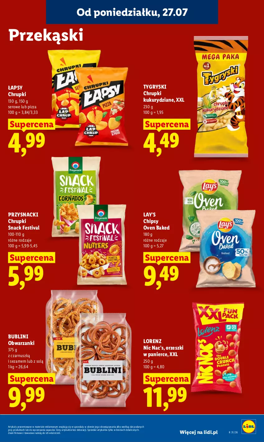 Gazetka promocyjna Lidl - Gazetka ważna od 27.07 do 29.07 - ważna 27.07 do 29.07.2026 - strona 71 - produkty: Chipsy, Chrupki, Gry, Lay’s, Lorenz, Orzeszki, Pizza, Przysnacki, Ser, Sezam